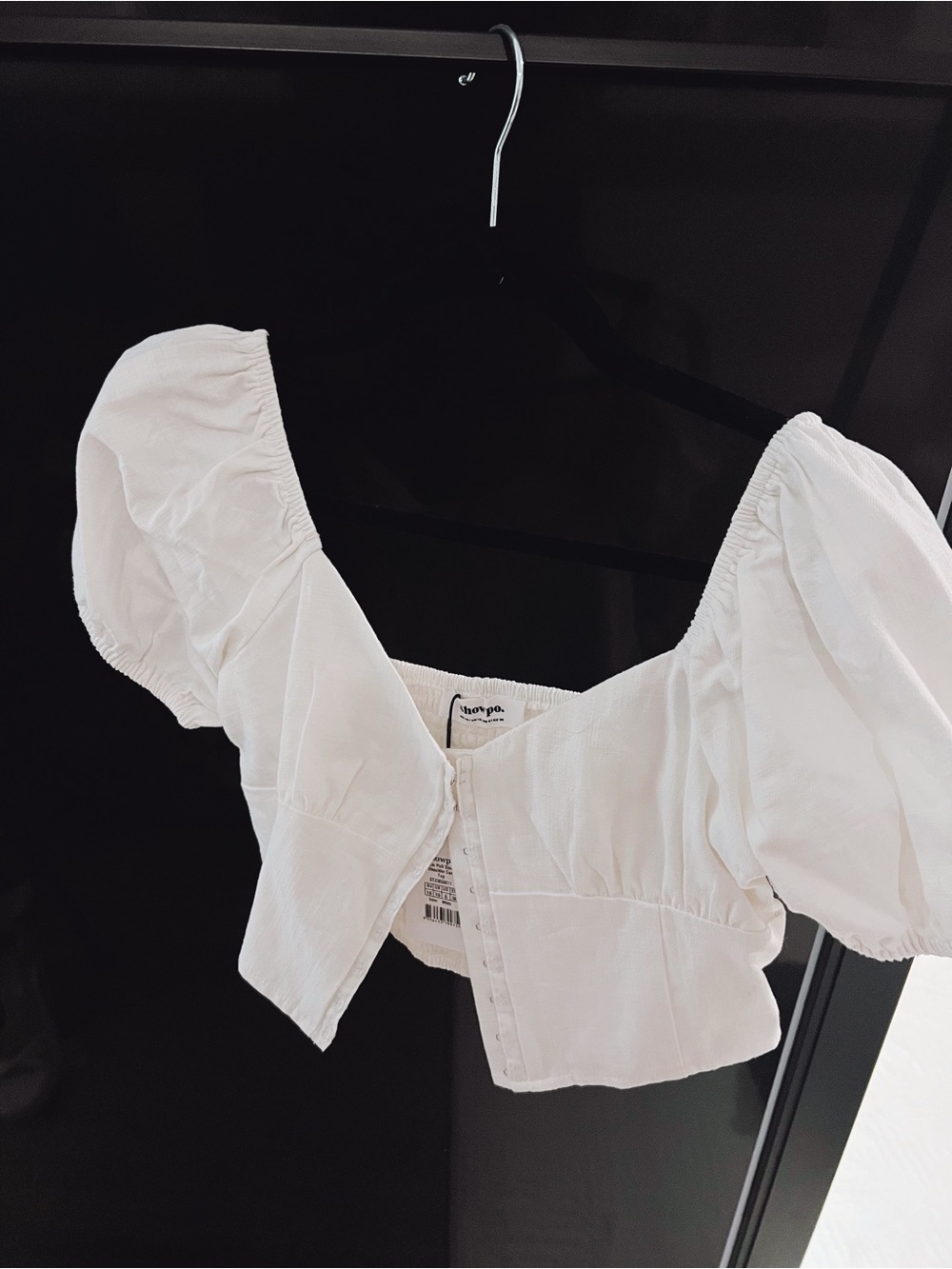 Showpo White Puff Sleeve Crop Top with Button Front